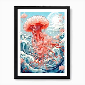 Jellyfish Animal Drawing In The Style Of Ukiyo E 2 Art Print