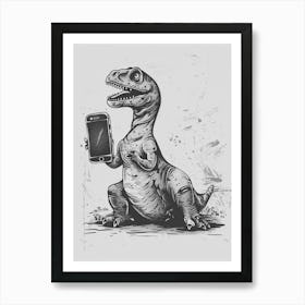 Dinosaur & A Smart Phone Black Shading Sketch 1 Art Print