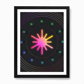 Neon Geometric Glyph in Pink and Yellow Circle Array on Black n.0393 Art Print