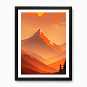 Misty Mountains Vertical Composition In Orange Tone 259 Art Print