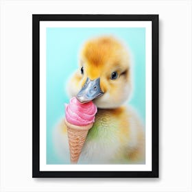 Duckling Eating Ice Cream Pencil Illustration 1 Art Print