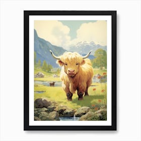 Sweet Blonde Highland Cow In The Valley Art Print