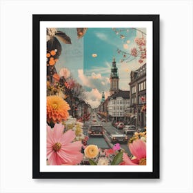 Copenhagen   Floral Retro Collage Style 3 Art Print