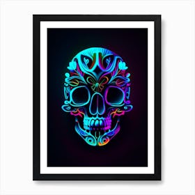 Skull With Neon 2 Accents Mexican Art Print