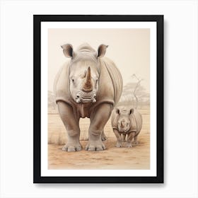 Pencil Crayon Drawing Of A Rhino Art Print