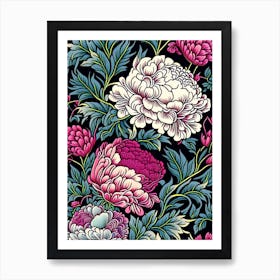 Borders And Edges Peonies Colourful 2 Drawing Art Print