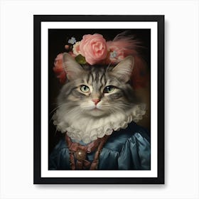 Cat In Medieval Clothing Rococo Inspired Painting 7 Art Print