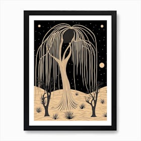 B&W Plant Illustration Ponytail Palm Art Print