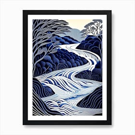 Flowing Water Waterscape Linocut 2 Art Print