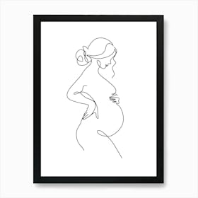 Continuous Line Drawing Of Pregnant Woman Art Print