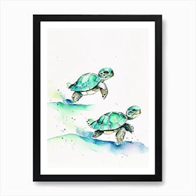 Hatchlings Making Their Way To The Ocean, Sea Turtle Minimalist Watercolour 1 Art Print