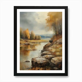 Autumn Lake,Forest Lake, Vintage Oil Painting, Farmhouse Wall Decorations, Antique Landscape, Vintage Landscape Oil Painting.7 3 Art Print