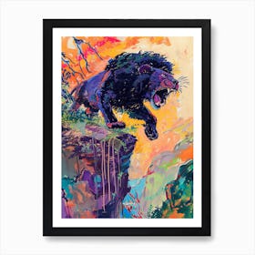 Black Lion Roaring On A Cliff Fauvist Painting 3 Art Print