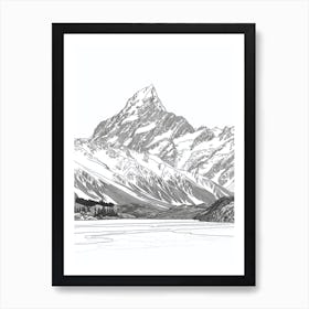 Aoraki Mount Cook New Zealand Line Drawing 5 Art Print
