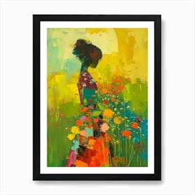 The Girl In The Flower Field Art Print