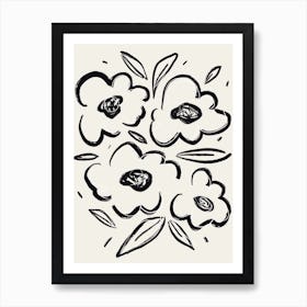 Flower Sketch 1 Black White Art Print