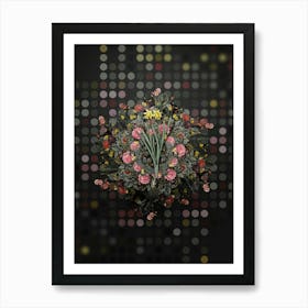 Vintage Lesser Wild Daffodil Flower Wreath on Dot Bokeh Pattern n.0115 Art Print