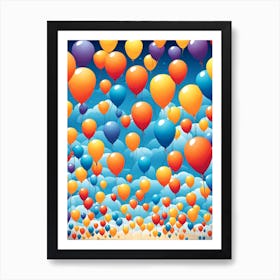 Balloons In The Sky, Colorful Balloons In The Sky, balloons, simple art, balloons festival, vector art, digital art, colorful, balloon pattern art Art Print
