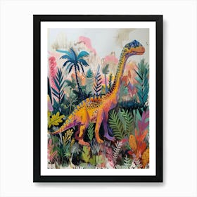 Colourful Dinosaur In The Landscape Painting 1 Art Print