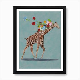 Giraffe With Flowers Art Print