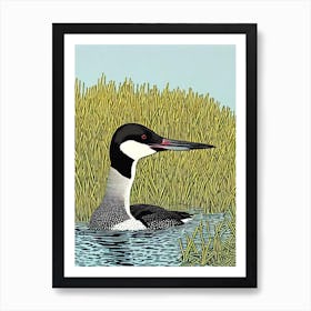 Common Loon Linocut Bird Art Print