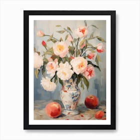 Rose Flower And Peaches Still Life Painting 3 Dreamy Art Print