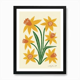 Daffodil Modern-Retro Yellow and Green Wild Flower Art Print Art Print