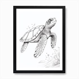 Realistic Sea Turtle Line Illustration 3 Art Print