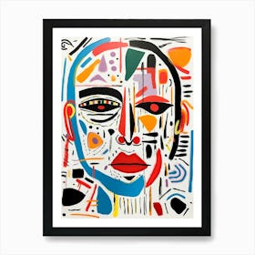 Colourful Gouache Inspired Face 1 Art Print