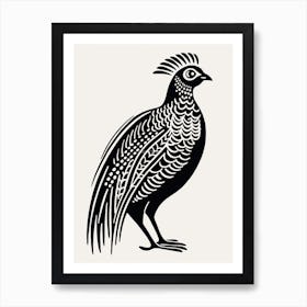 B&W Bird Linocut Pheasant 6 Art Print