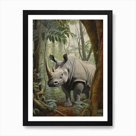 Rhino In The Shadows Of The Trees Realistic Illustration 3 Art Print