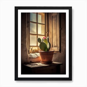 Prickle Pear Cactus Window 3 Art Print
