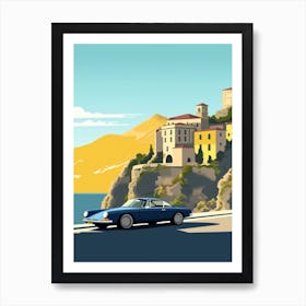 A Porsche 911 In Amalfi Coast, Italy, Car Illustration 1 Art Print