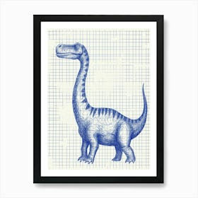 Apatosaurus Dinosaur Blue Print Sketch 3 Art Print