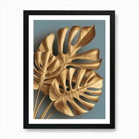 Gold Monstera Leaves Art Print