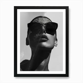 Black And White Portrait Of A Woman Wearing Sunglasses Art Print