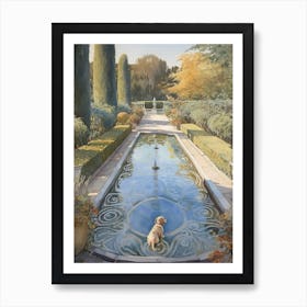 Painting Of A Dog In Gardens Of The Palace Of Versailles, France In The Style Of Watercolour 02 Art Print