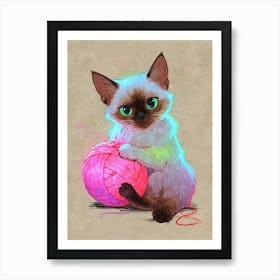 Siamese Cat With Yarn Ball Art Print