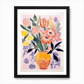 Colourful Bouquet Of Flowers In Risograph Style 8 Art Print