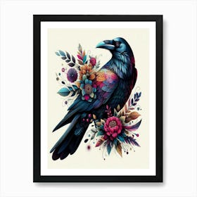 Raven With Flowers 3 Art Print