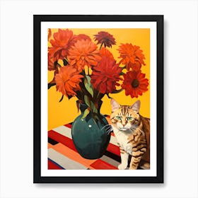 Carnation Flower Vase And A Cat, A Painting In The Style Of Matisse 0 Art Print