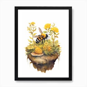 Southern Plains Bumble Bee Beehive Watercolour Illustration 1 Art Print