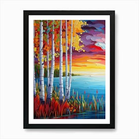 Sunset Birch Trees Art Print