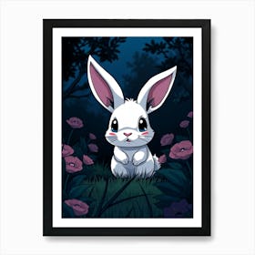 White Cartoon Rabbit In Forest - Diverse Art Illustration 63 Art Print