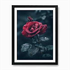 Red Rose In The Rain Art Print