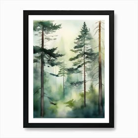 Appalachian Mountains of Misty Pines Watercolor Print of Evergreen Forest..129 Art Print