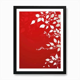 White Leaves On Red Background 5 Poster