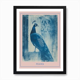 Peacock In A Church Abbey Cyanotype Inspired 2 Poster Art Print