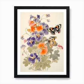 Butterfly Floral Japanese Style Painting 3 Art Print