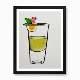 Sour Apple MCocktail Poster artini Minimal Line Drawing With Watercolour Cocktail Poster Art Print